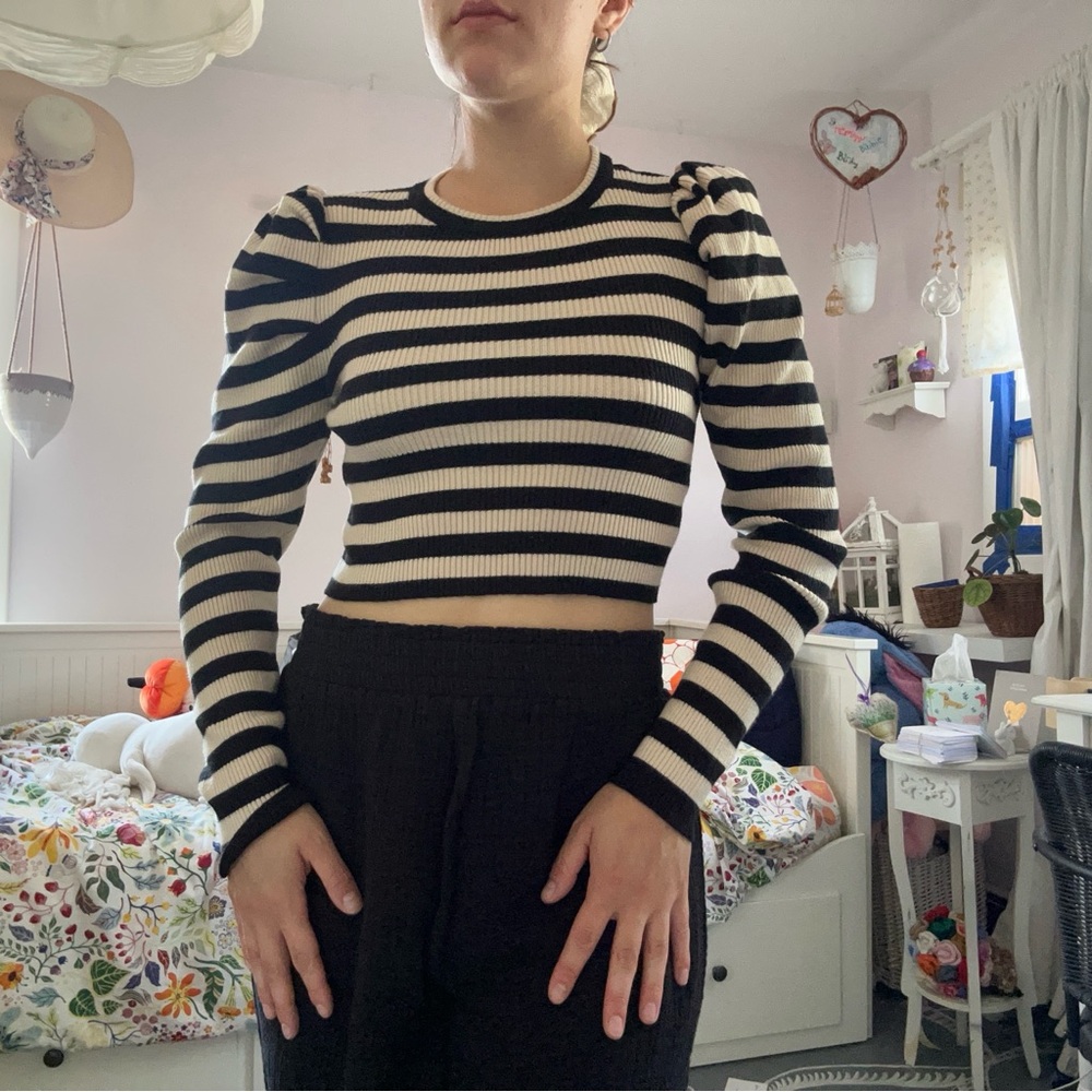 Striped Black and Cream Women's Top